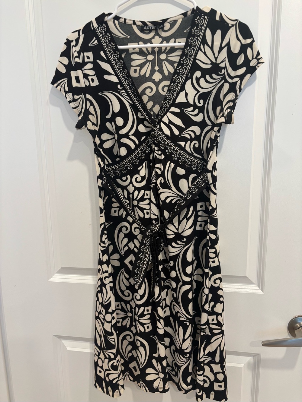 Apt. 9 Black and Cream Floral Wrap Dress with Tie